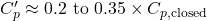 C_p' \approx 0.2 \text{ to } 0.35 \times C_{p,\text{closed}}